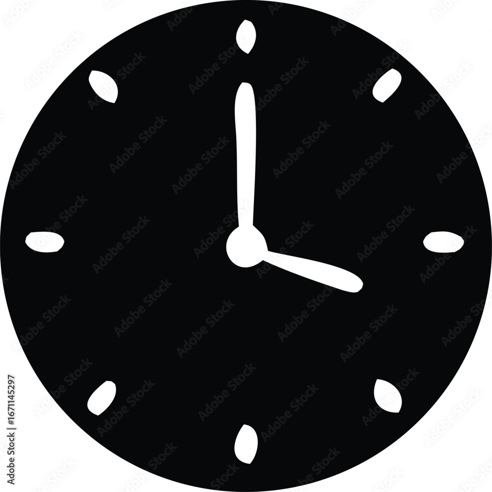 Simple black clock face with hour and minute hands showing ...
