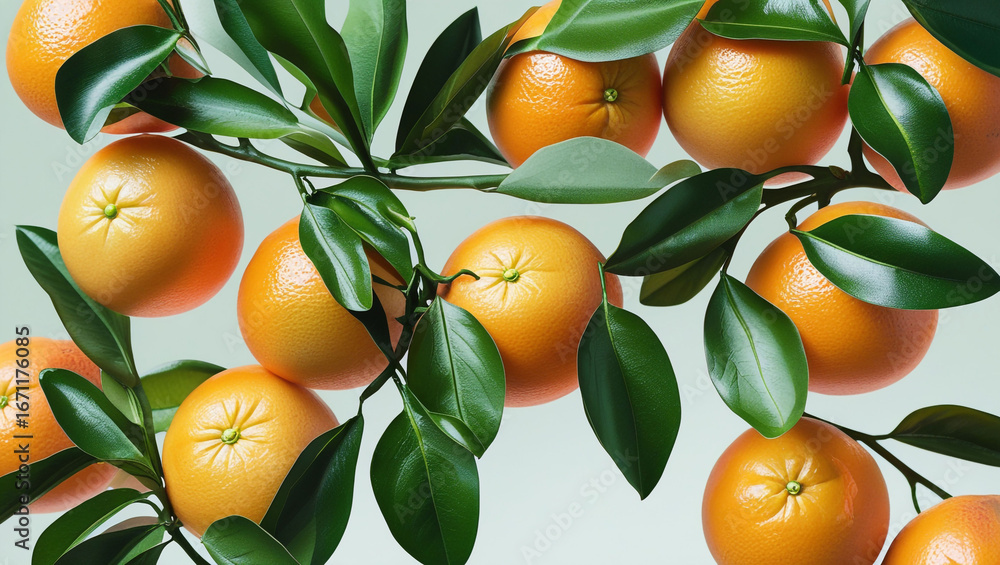 Fresh oranges citrus fruits with green leaves healthy eating vitamin c ...