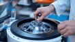 © Fatah - A lab technician carefully loads a transparent vial into a centrifuge for a scientific experiment