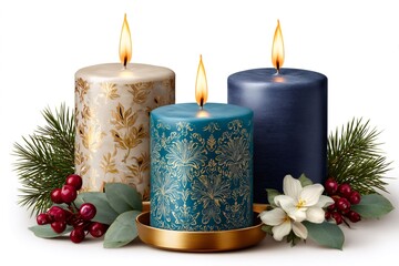 Wall Mural - three burning candles creating a cozy christmas atmosphere