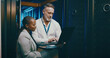 © peopleimages.com - Cybersecurity, laptop and maintenance with people in server room together for network upgrade. Collaboration, computer and conversation with tech support team in data center for administration backup