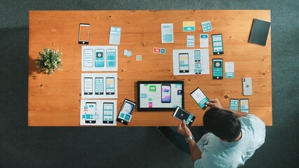 top view of smart manager choose or select icon for ux ui design and compare with software develop p