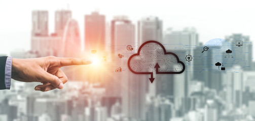 Wall Mural - cloud computing enables digital growth with secure data storage, scalable infrastructure, and strate