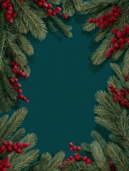 Wall Mural - christmas frame with fir branches