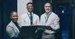 © peopleimages.com - Team, server room and portrait of people with tech for IT support, cybersecurity and database. Happy, collaboration and men with woman with confidence for diagnostics, technician service and career