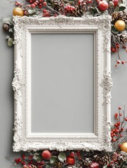 Wall Mural - blank white frame with christmas decorations