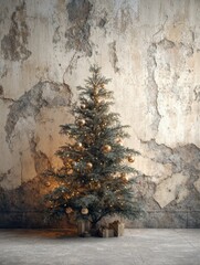 Wall Mural - christmas tree against a textured wall