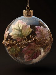 Wall Mural - christmas bauble a fusion of festive ornament and natural leaves