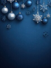 Wall Mural - blue christmas background with snowflakes and christmas balls copy space backgrounds