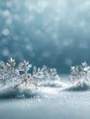 Wall Mural - sparkling snowflakes on snow winter bokeh background festive season greeting card