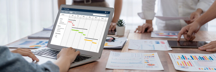 Wall Mural - project planning software for brisk business project management on the computer screen showing timel