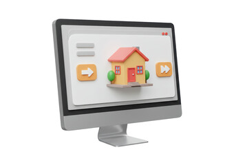 Isolated computer monitor with website mockup featuring residential home property browsing