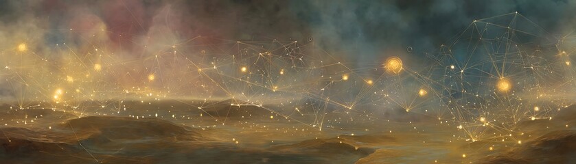Wall Mural - A vast, ethereal landscape dotted with luminous points and interconnected lines.