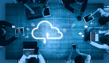 Wall Mural - cloud computing enables digital growth with secure data storage, scalable infrastructure, and strate