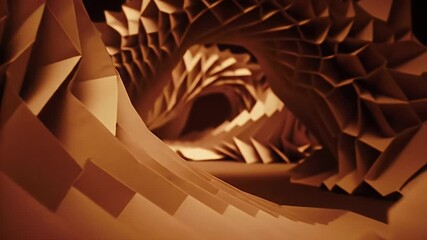 Abstract Tunnel Of Geometric Paper Shapes With Warm Lighting And Fractal Design