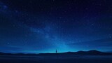 Solitary figure silhouetted against a breathtaking starry night sky over a vast desert landscape.