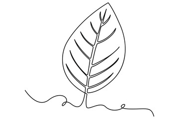 Wall Mural - leaf symbol continuous one line drawing vector minimalist outline art illustration on white backgrou