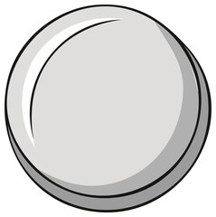 Simple gray round button illustration with glossy finish and shadow, design element