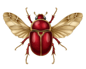Sticker - Ornate Red and Gold Scarab Beetle with Wings insect isolated on a transparent background