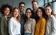 © liu - Human resource. Group portrait of smiling employees friendly team of diverse age race gender standing in office together. Successful motivated old young age multiethnic corporate staff look at camera