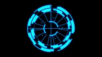 Neon blue HUD animation sci fi circular technology cybernetic interface 4K UHD. Futuristic neon blue HUD animation rotating cybernetic digital target screen.