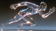 © Yurii Semonov - Transparent glass silhouette of a running athlete captured in dynamic 3d motion