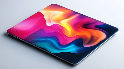 Sleek modern laptop displays vibrant, fluid abstract art, perfect for tech and creative inspiration.