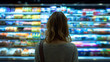 © 288 Studio - Young woman consumer shopping in supermarket. Concept of fast moving consumer goods market, consideration