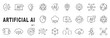 © tutti_frutti - Artificial intelligence outline icons: AI neural brain, data algorithms, generative automation, cloud networks, circuits, collaboration, devices—clean technology vector, editable stroke