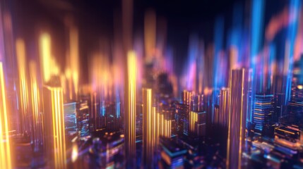 Wall Mural - vibrant abstract cityscape with glowing skyscrapers and colorful lights illuminating the night sky