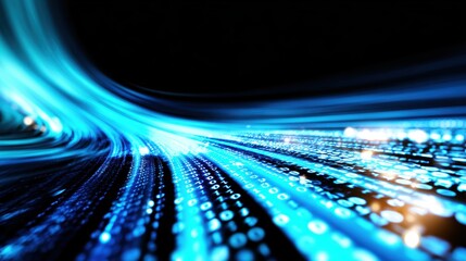 Wall Mural - abstract representation of flowing blue digital data streams against a dark background, symbolizing 