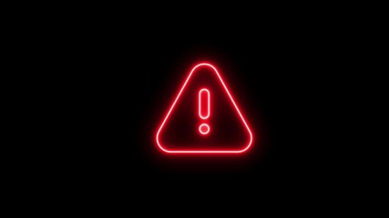 Neon line warning attention white color animation icon signal alert risk safety danger road warning sign sign symbol. alert , risk , safety, danger road warning sign, Warning attention icon signal 