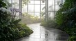 © Funni - Misty Pathway Through a Lush Tropical Greenhouse Garden.