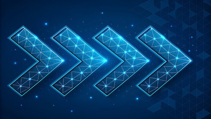 Wall Mural - Futuristic Blue Arrows Moving Forward with Digital Network Pattern movement direction