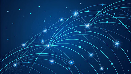 Wall Mural - Abstract blue network of glowing lines and stars on a dark background connection technology
