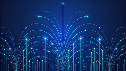 Wall Mural - Abstract blue digital network lines with glowing lights spreading upwards technology connection