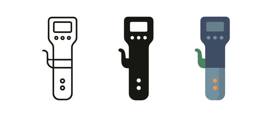 Varied designs of handheld device icon in outline, silhouette, and colorful flat styles