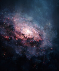 Wall Mural - Spiral galaxy in deep space with glowing stars and cosmic dust. Universe exploration and astronomy concept for cosmic background.