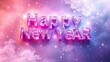© Kathy - Festive Happy New Year greeting with glossy 3D gradient text on sparkling galaxy background, glowing celebratory design.