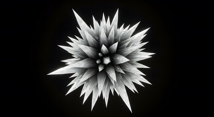 Geometric White Crystal Shape on Black Background Abstract 3d