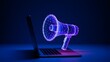 © MDJAHED - Digital Megaphone on Laptop  Futuristic Communication Concept