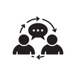 © Ella - Illustration of two figures exchanging ideas with arrows and a speech bubble above them all