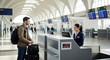 © hana - Efficient airport check-in: Passenger interacting with a helpful airline agent ready for travel