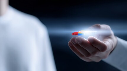 Wall Mural - A hand reaching out with a glowing object showcases a futuristic concept. This image embodies technology and innovation. Ideal for digital marketing or tech-focused projects. AI.