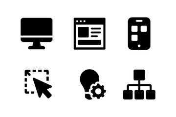 Minimalist technology icons set: computer, mobile, web, innovation, network
