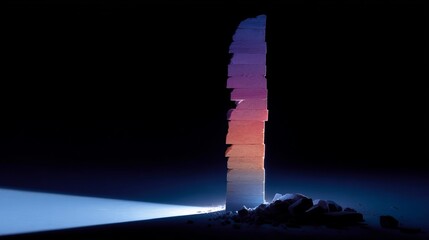 Wall Mural - A stunning abstract artwork featuring a tall, slender structure glowing with vibrant colors. This digital piece embodies modern design and creativity. Perfect for tech or art themes. AI
