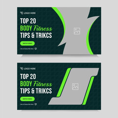 Wall Mural - Video thumbnail set body fitness new idea tips and tricks video cover banner design, workout plan video thumbnail banner design, editable vector eps 10 file format