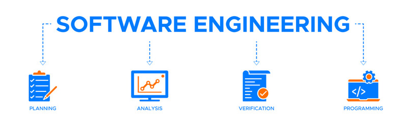 Software Engineering banner website icons vector illustration concept of with an icons of planning, analyze, verification, programming, validation, information technology, develop