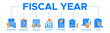 © Billy - Fiscal year banner concept with budgeting, reporting, calendar, revenue, statement, tax, accounting, and audit icons. Web icon vector illustration