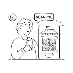 Wall Mural - illustration of a person using a smartphone to scan a qr code